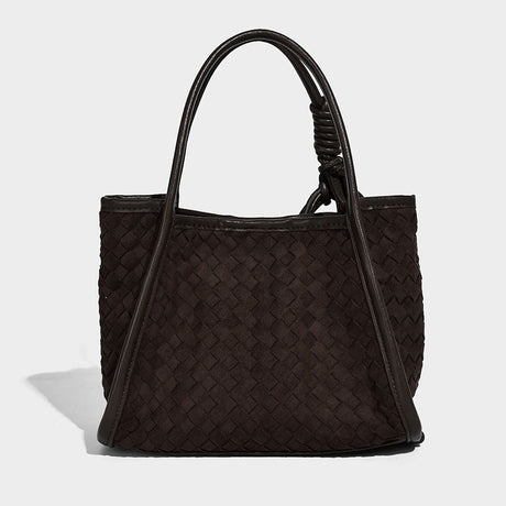 coffee Woven Leather Tote Bag Back View