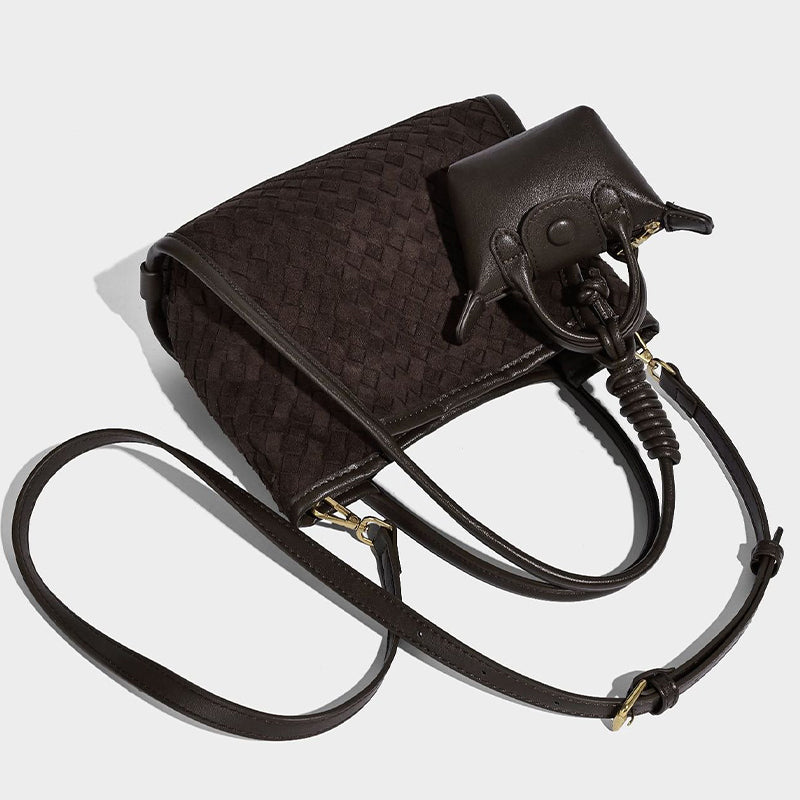 coffee textured handbag with a strap 