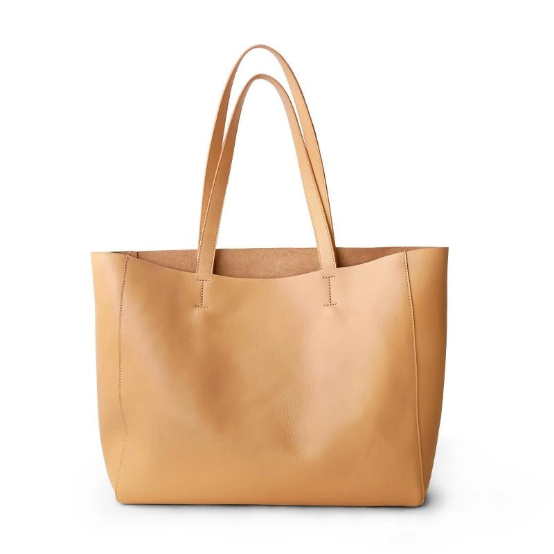Yellow Horizontal Soft Leather Tote Bag for Women | PRUSES-5