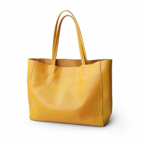 Yellow Horizontal Soft Leather Tote Bag for Women | PRUSES