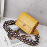 Yellow Vegan Leather Flap Crossbody Purse with Embroidery Strap | PRUSES-1