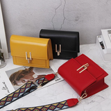 Yellow Vegan Leather Flap Crossbody Purse with Embroidery Strap | PRUSES-2