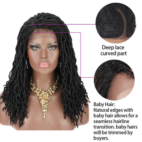 Kalyss Black Synthetic Dread Braids Lace Front Wigs