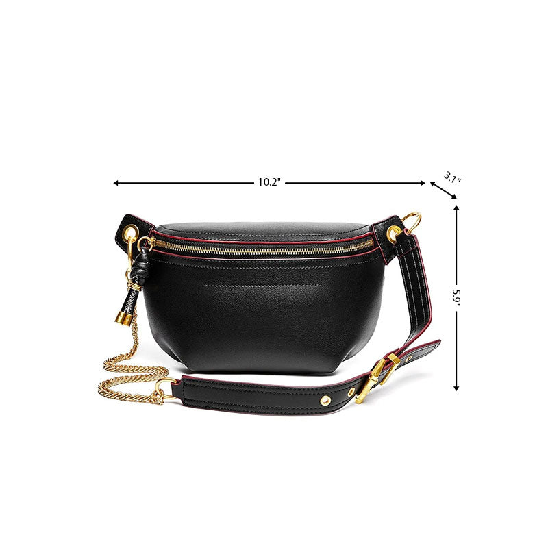 black_genuine_leather_zipper_fanny_pack_chain_strap_belt_bags_22