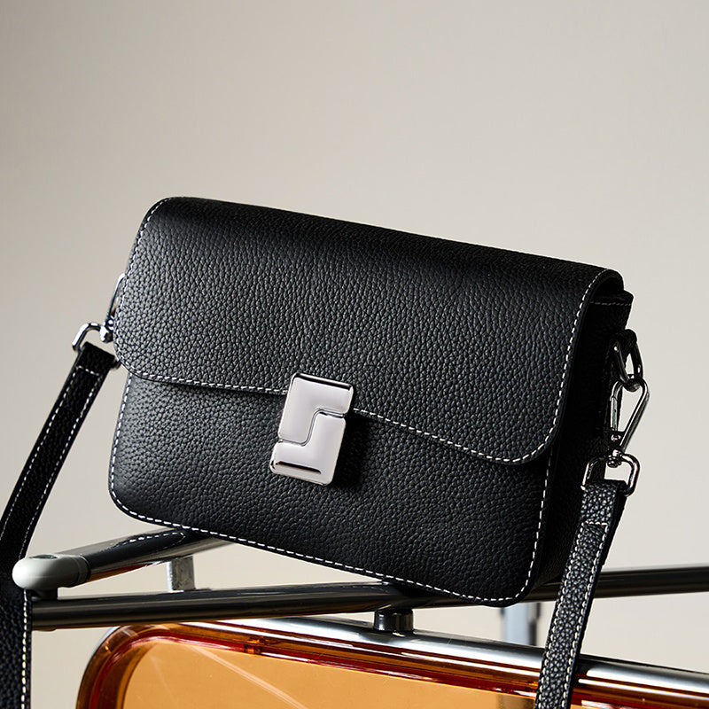 Leather Buckle Crossbody Bag Mini Handbag| PRUSES