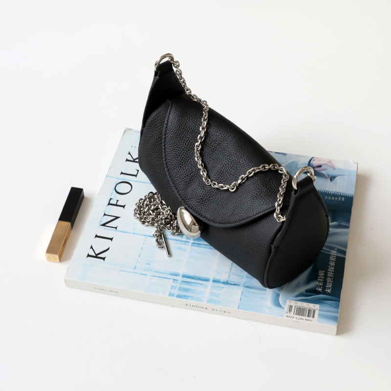 black_leather_cylinder_chain_shoulder_crossbody_purses_5