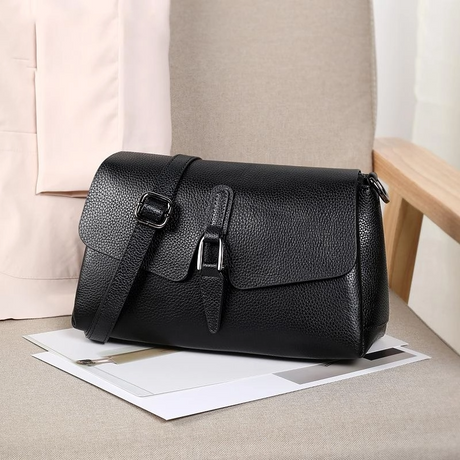 black_litchi_grain_leather_flap_crossbody_purse_zipper_work_bag_6