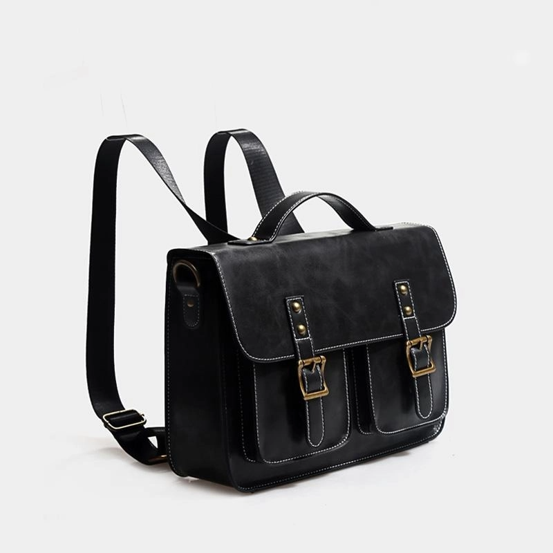black_retro_message_bags_pocket_leather_handbags_convertible_backpack_2