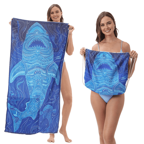 Blue Shark Drawstring Beach Towel | PRUSES - PRUSES