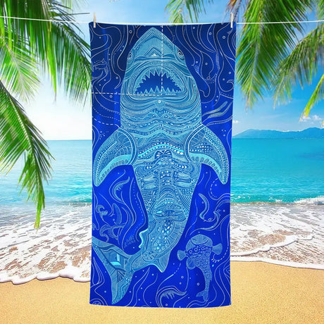 Blue Shark Drawstring Beach Towel | PRUSES - PRUSES