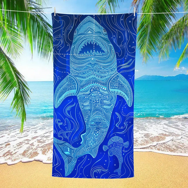 Blue Shark Drawstring Beach Towel | PRUSES - PRUSES