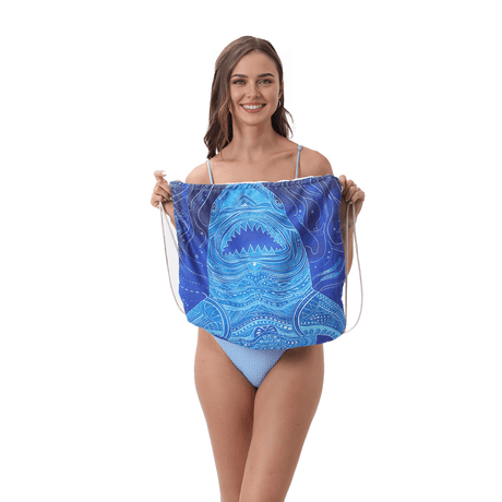 Blue Shark Drawstring Beach Towel | PRUSES - PRUSES