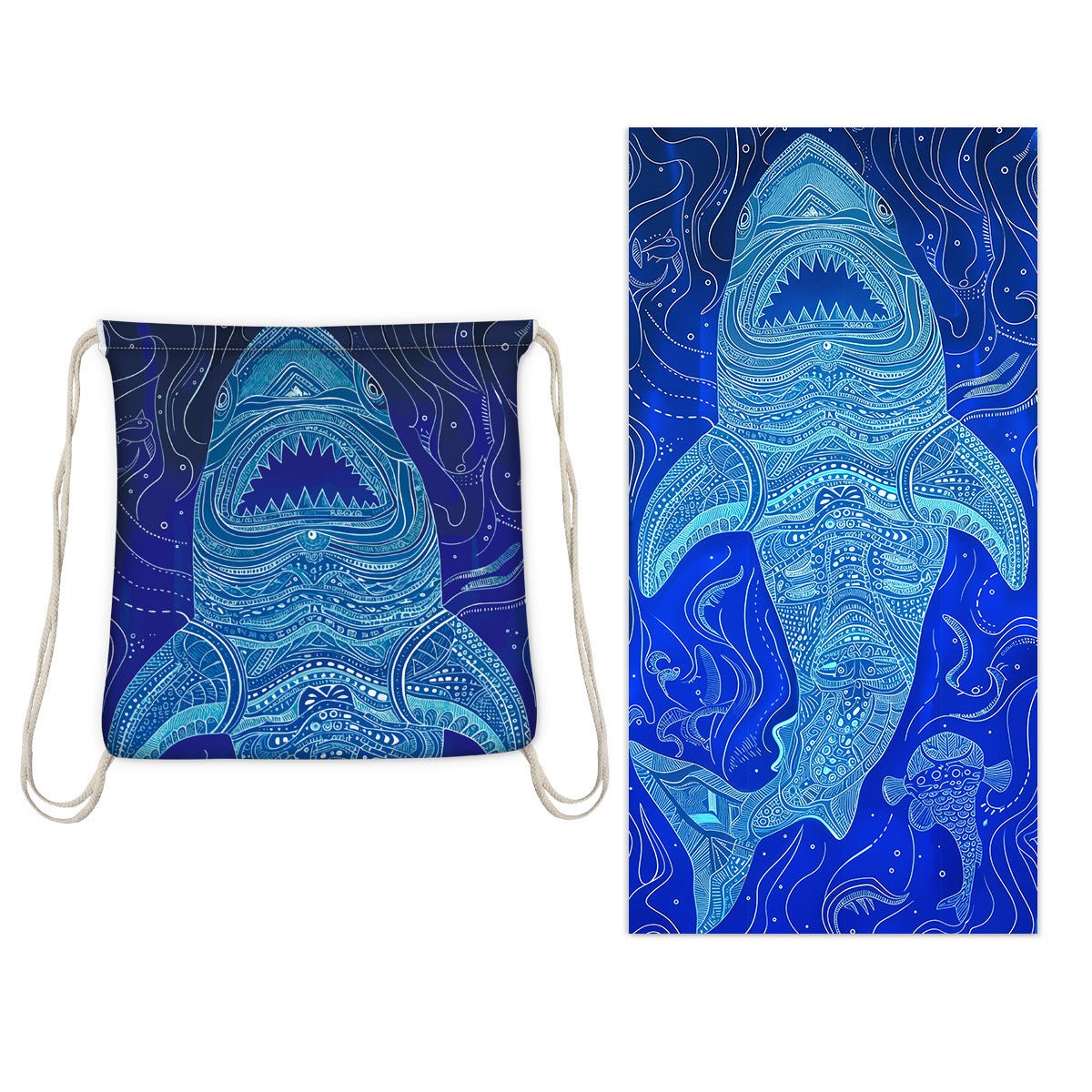 Blue Shark Drawstring Beach Towel | PRUSES - PRUSES