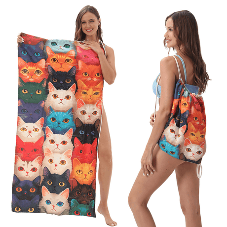 Colorful Cat Drawstring Beach Towel | PRUSES - PRUSES