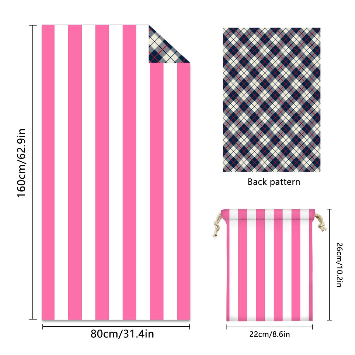 Colorful Striped Double - faced Fleece Reversible Quick - drying Beach Towel | PRUSES - PRUSES