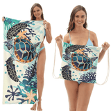 Coral Turtle Drawstring beach towel | PRUSES - PRUSES