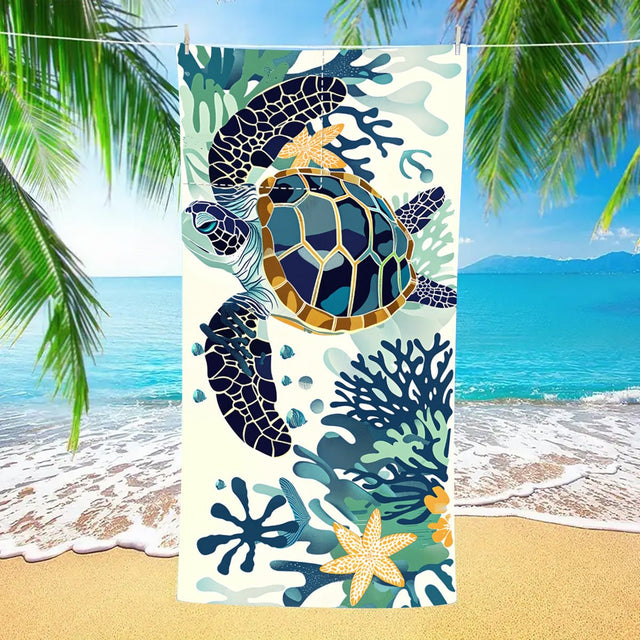 Coral Turtle Drawstring beach towel | PRUSES - PRUSES