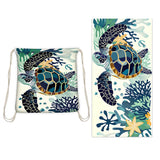 Coral Turtle Drawstring beach towel | PRUSES - PRUSES