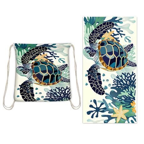 Coral Turtle Drawstring beach towel | PRUSES - PRUSES