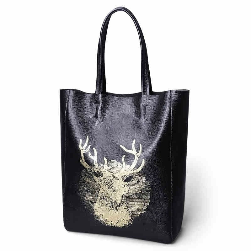 deer_floral_black_genuine_leather_tote_bag_shoulder_bags_for_women_3