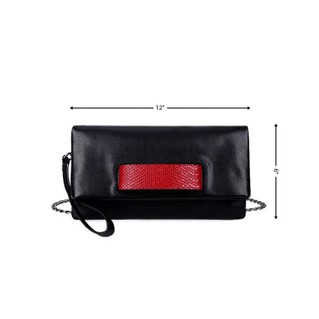 Black Cow Leather Large Clutch Bags Python Effect Message Handbags| PRUSES