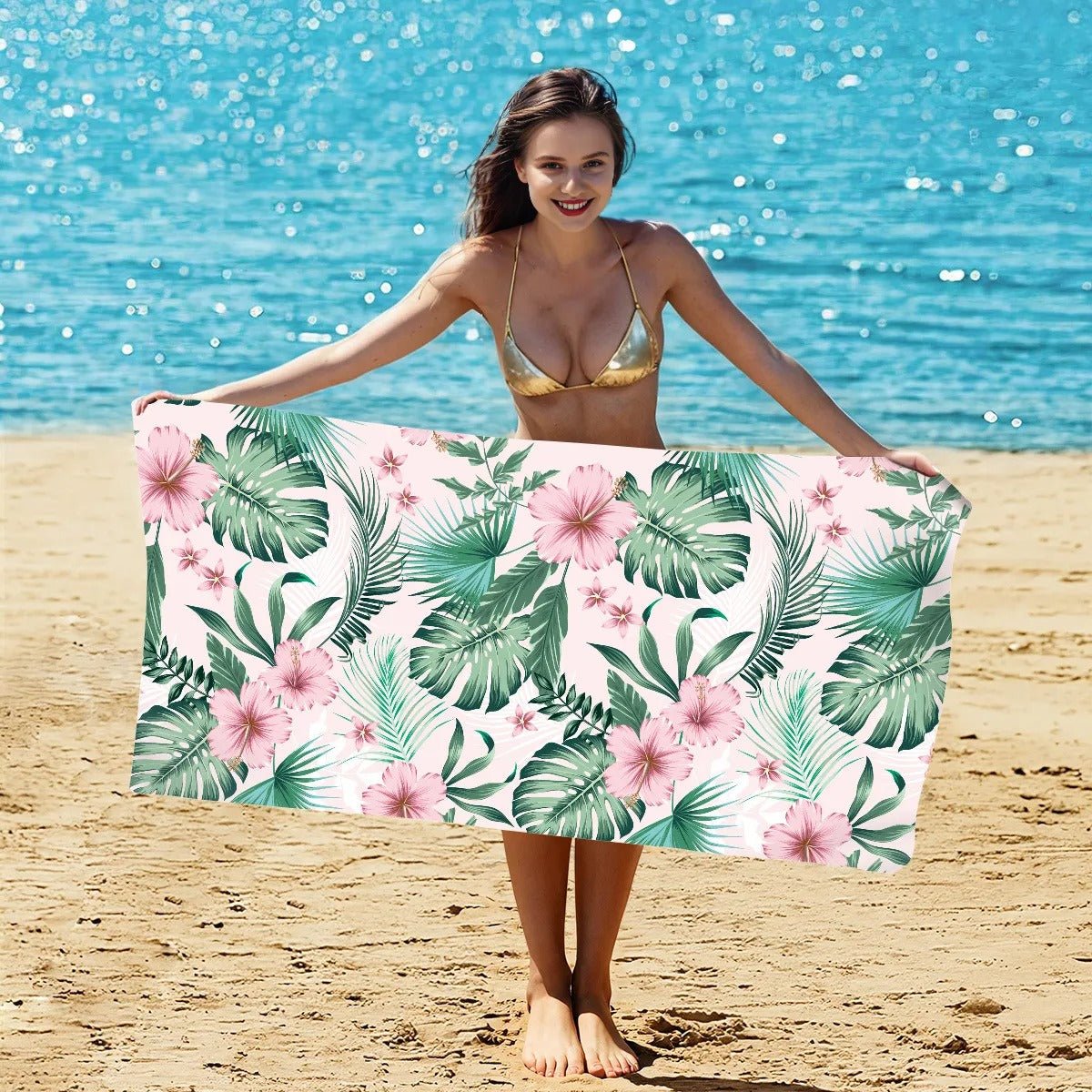 Floral Leaf Pattern Double - Faced Fleece Beach Towel | PRUSES - PRUSES