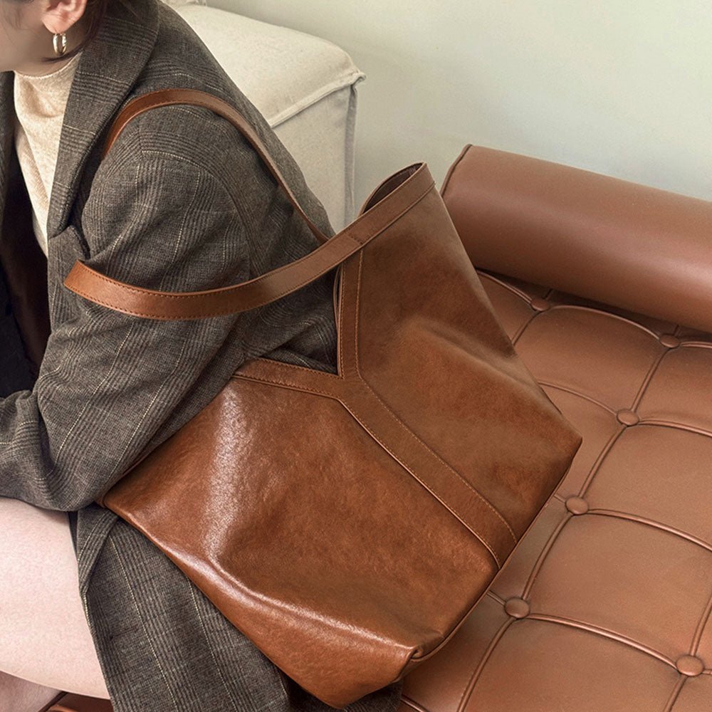 Genuine Leather Tote Bag Large Capacity Shoulder Bag |PRUSES - PRUSES