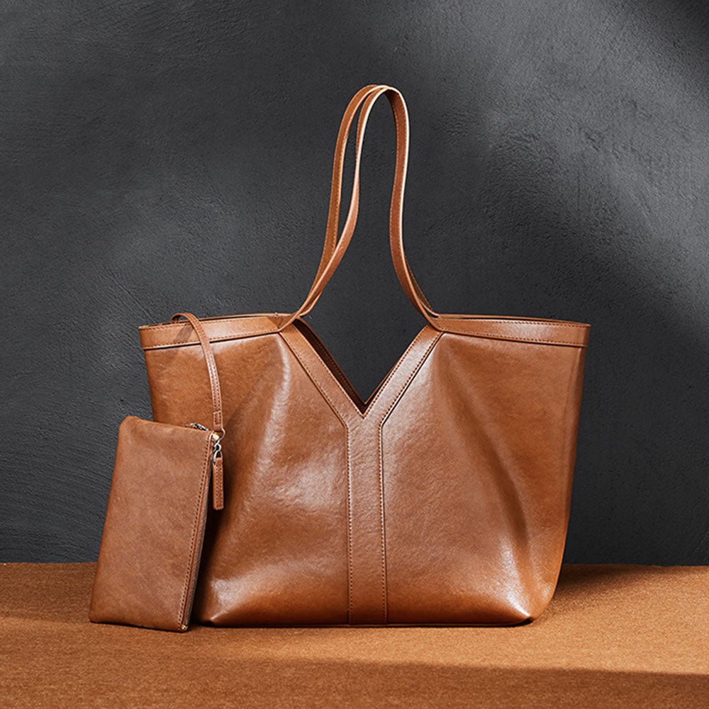 Genuine Leather Tote Bag Large Capacity Shoulder Bag |PRUSES - PRUSES