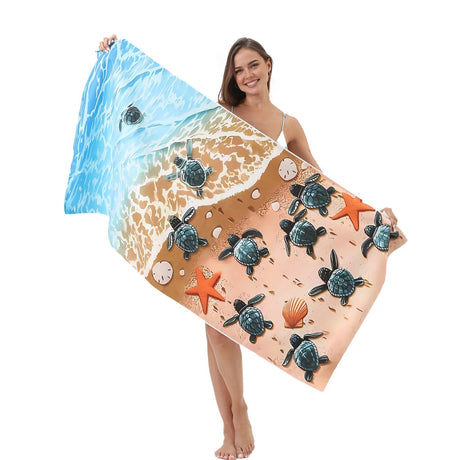 Large Turtle Print Beach Towel Microfiber Bath Towel | PRUSES - PRUSES