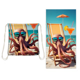 Octopus with sunglasses Drawstring Beach Towel | PRUSES - PRUSES