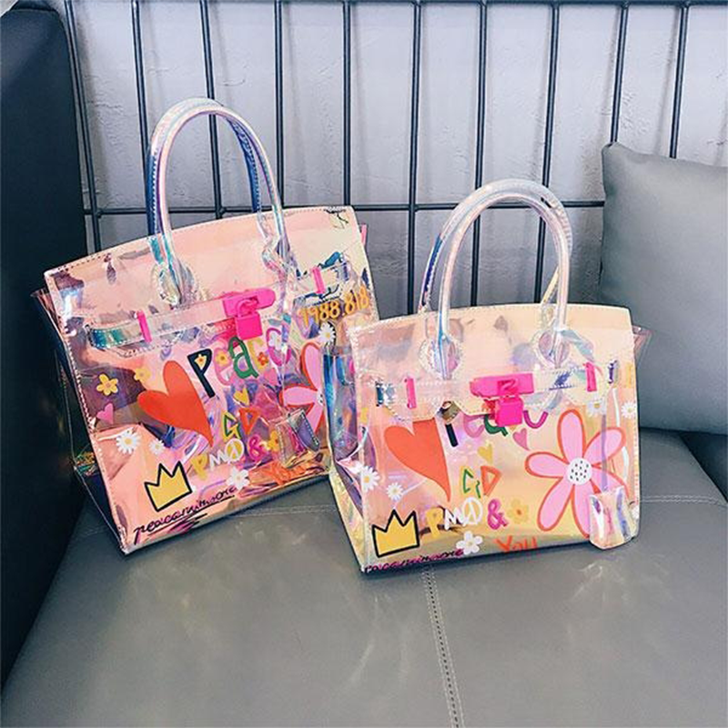 pink_floral_holographic_satchel_handbags_shoulder_clear_purse_1