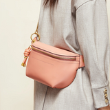 pink_genuine_leather_zipper_fanny_pack_chain_strap_belt_bags_1