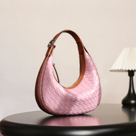 pink_leather_woven_half-moon_hobo_handbag_shoulder_bag