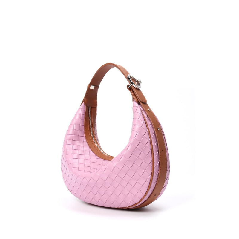 pink_leather_woven_half-moon_hobo_handbag_shoulder_bag_1