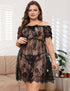 Plus Size Black Floral Lace Off-Shoulder Babydoll