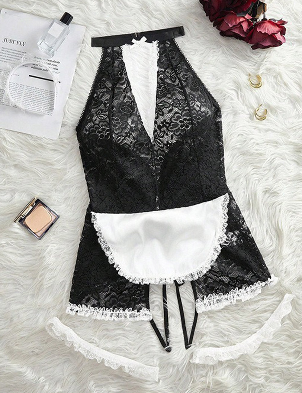 Plus Size Black Lace Maid Costume Outfit