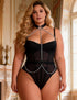 Plus Size Black Mesh Chain Suspender Bodysuit