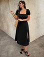 Plus Size Black Square Neck Puff Sleeve Dress