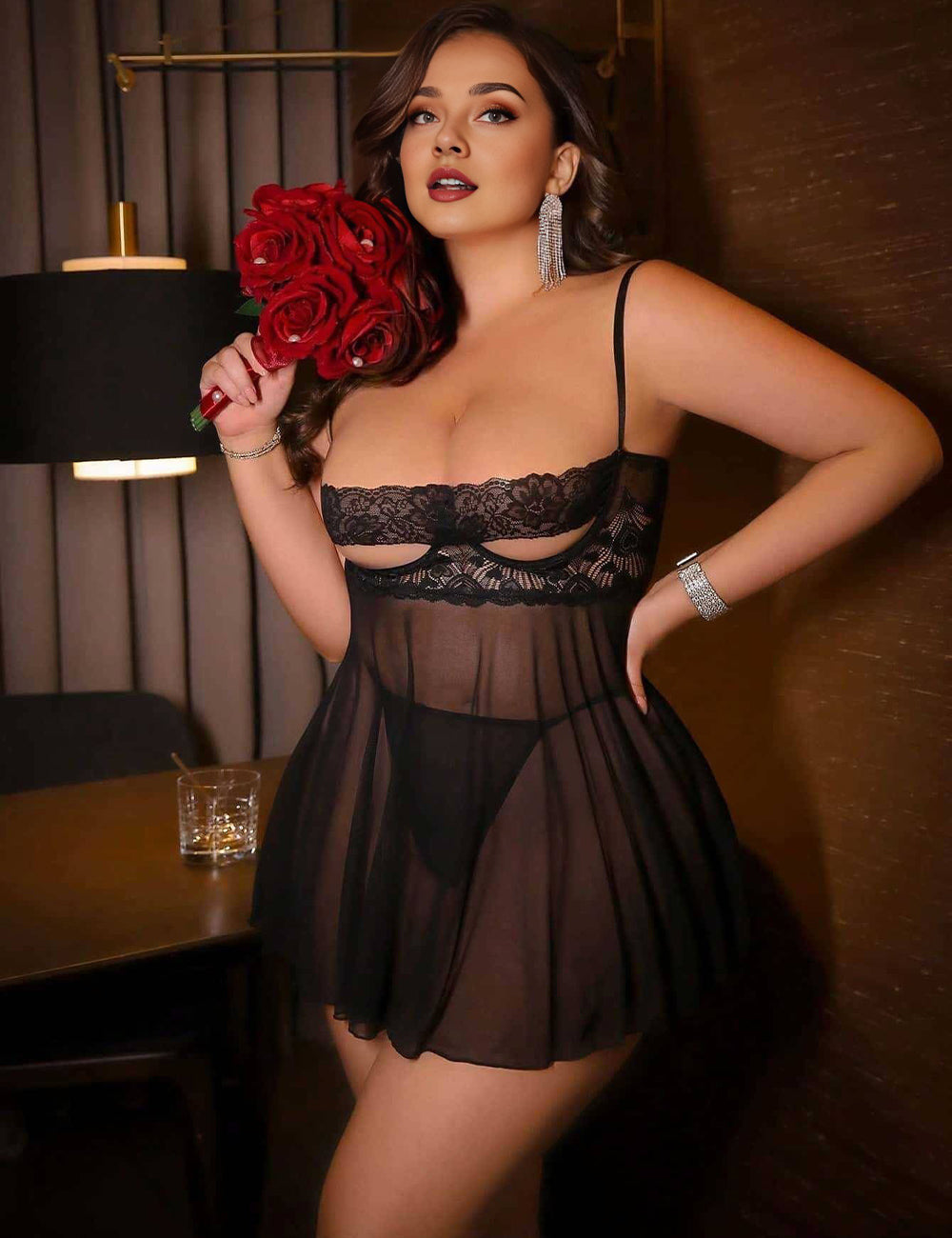 Plus Size Black Temptation Cutout Lace Babydoll Lingerie