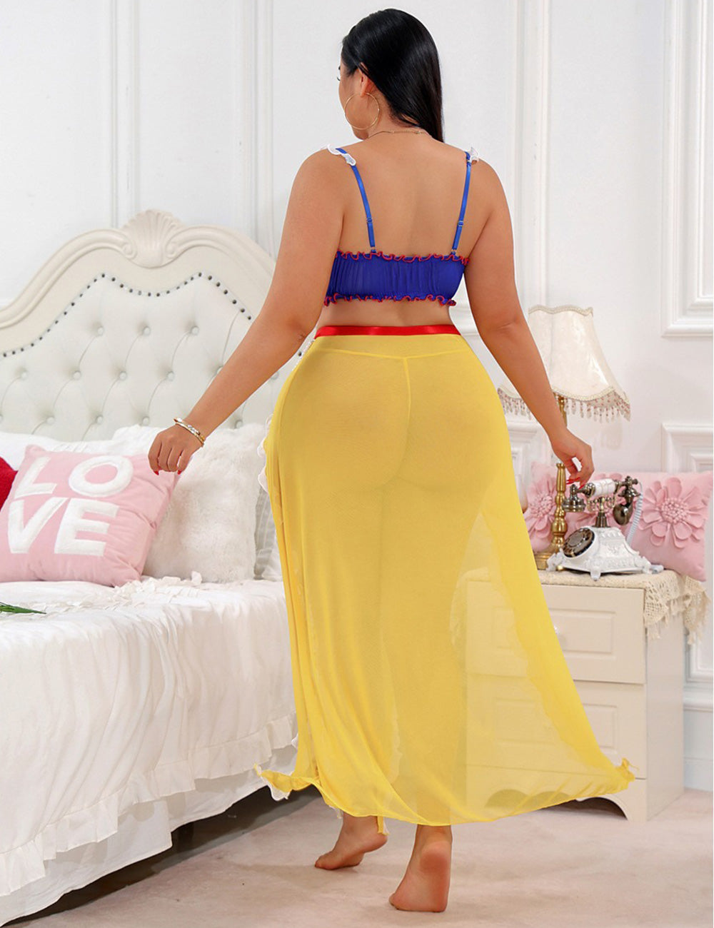 Plus Size Blue &amp; Yellow Princess Split Skirt Lingerie Set