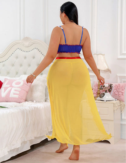 Plus Size Blue &amp; Yellow Princess Split Skirt Lingerie Set