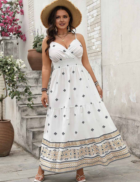 Women Plus Size Boho Floral Spaghetti Strap Maxi Dress