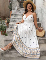 Women Plus Size Boho Floral Spaghetti Strap Maxi Dress