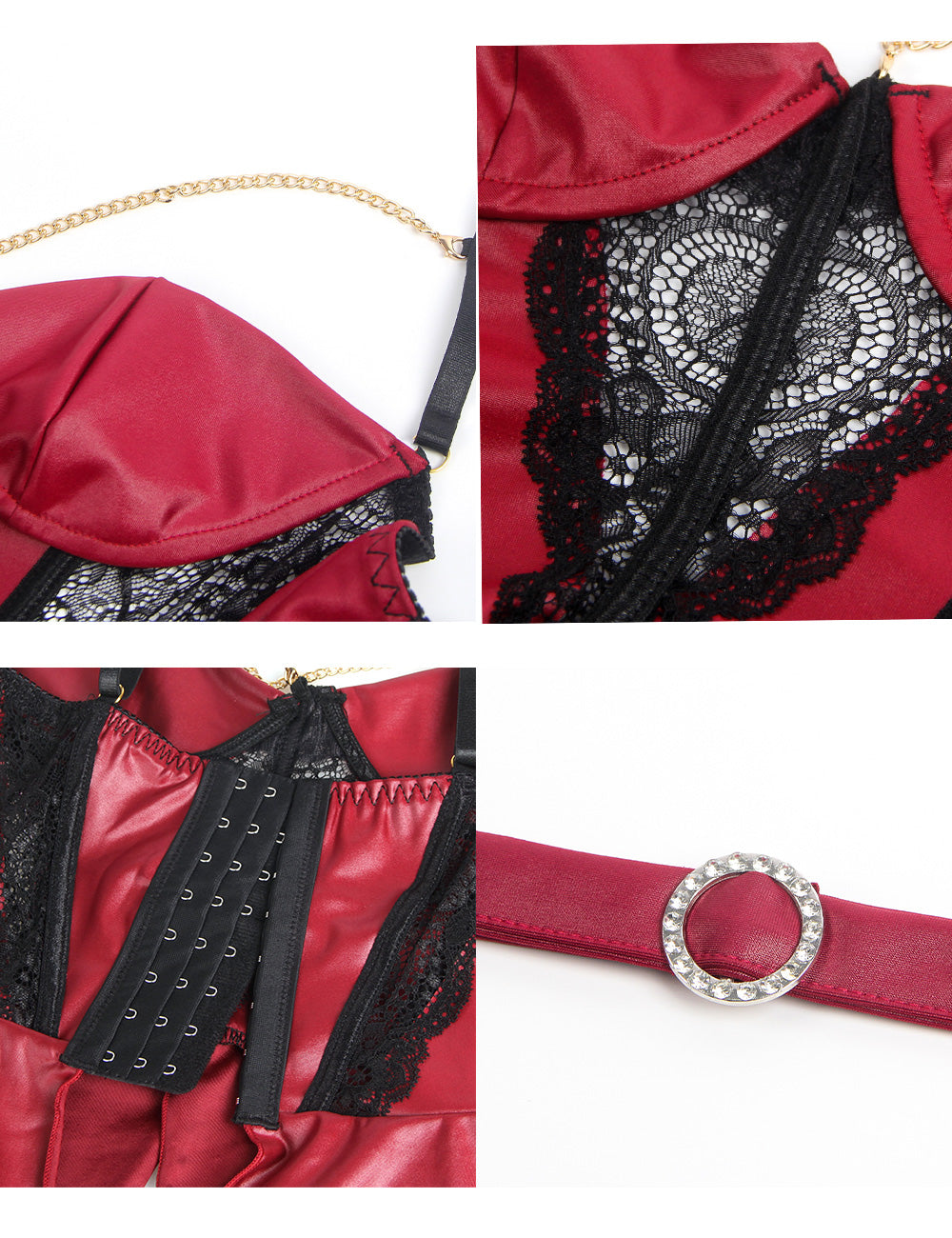 Burgundy Removable Chains Leather Lingerie