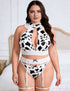 Plus Size Cow Print Halter Lace Lingerie Set