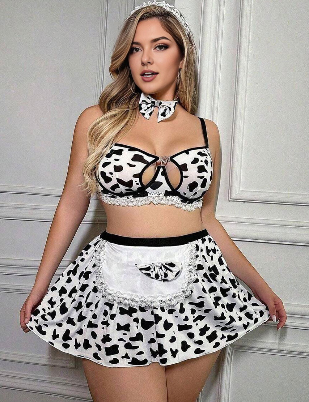 Plus Size Cow Print 5 Piece Maid Costume