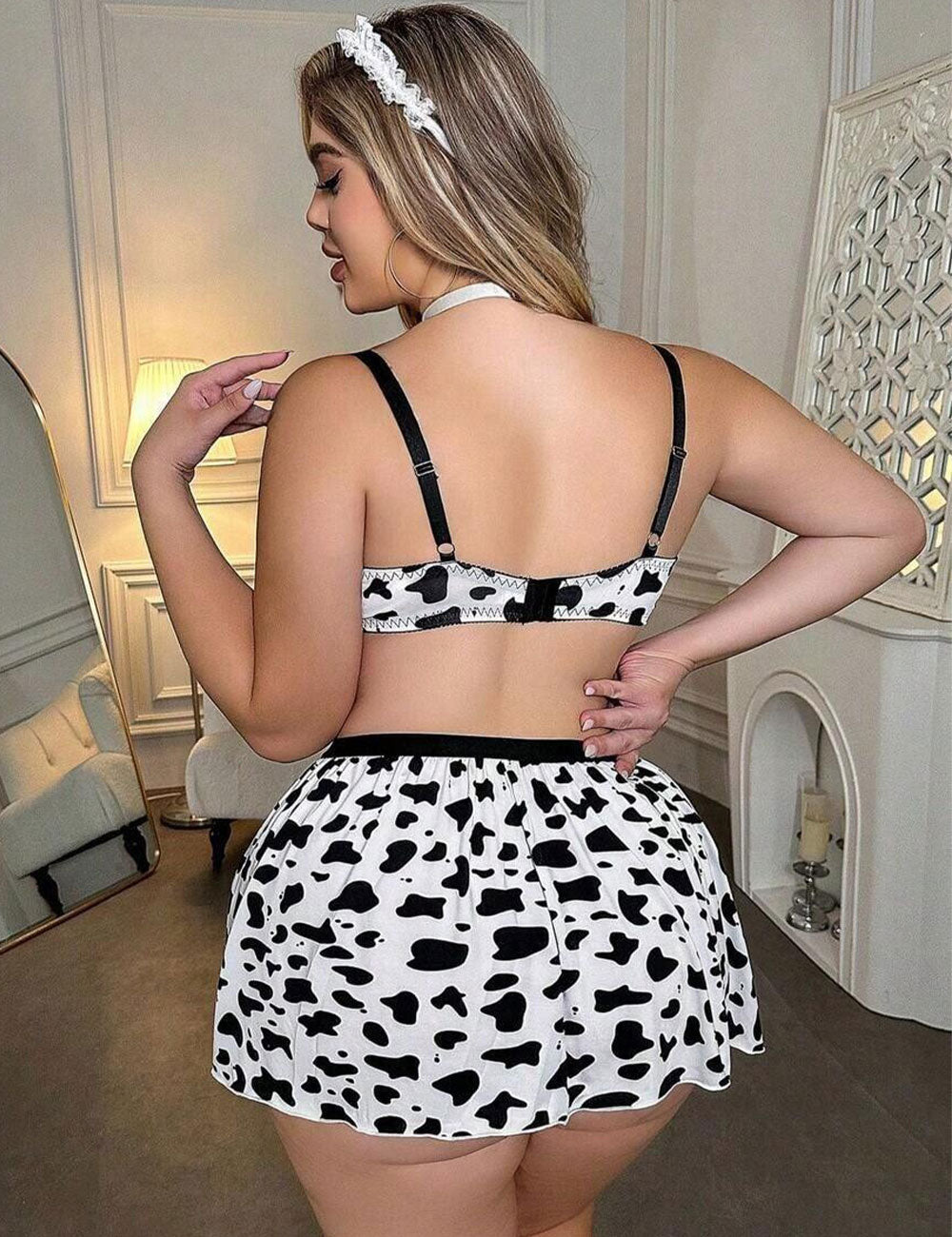 Plus Size Print 5 Piece Maid Cow Costume