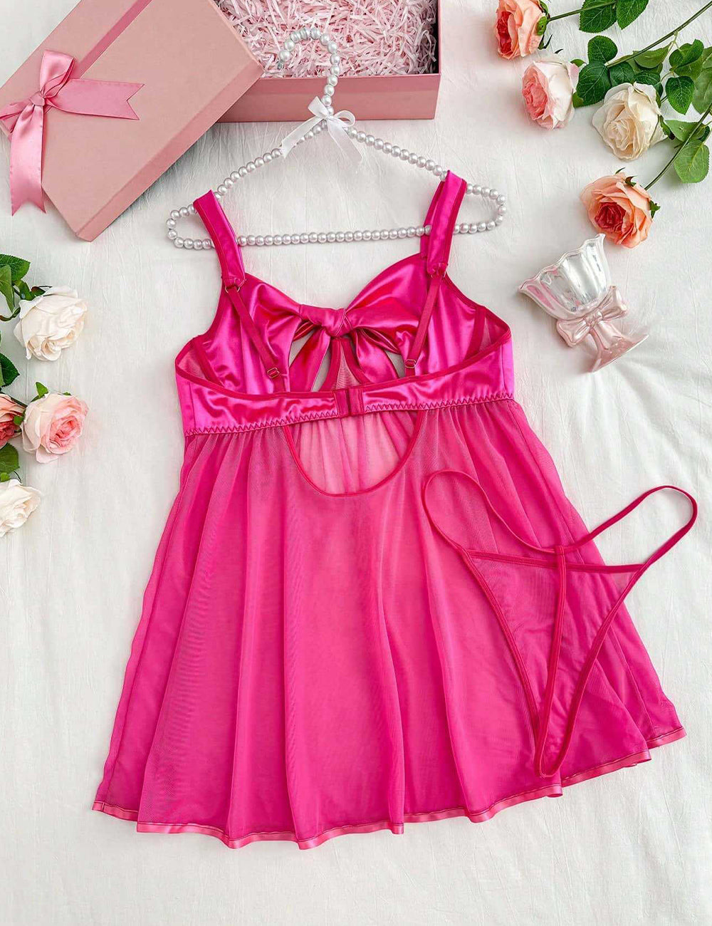 Plus Size Hot Pink Bow Cutout Babydoll