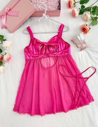 Plus Size Hot Pink Bow Cutout Babydoll