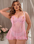 Plus Size Pink Lace Bow Babydoll Lingerie